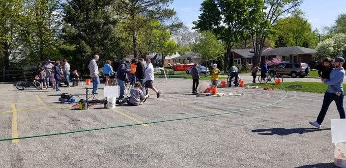 Workgroups of youths in parking lot